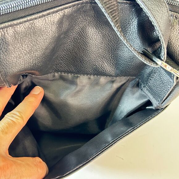 Jack Georges Black Cognac Croco Embossed Flap Front Crossbody Shoulder Bag - Picture 9 of 14